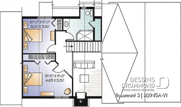 Étage - Plan de maison genre chalet avec garage, foyer, style rustique, 3 chambres, 2 s.bain, mezzanine, cathédral - Rosemont 5