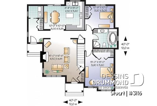 Rez-de-chaussée - Plan de plain-pied champêtre, 2 chambres, foyer au salon, belle cuisine, salle de lavage au rez-de-chaussée - Stuart