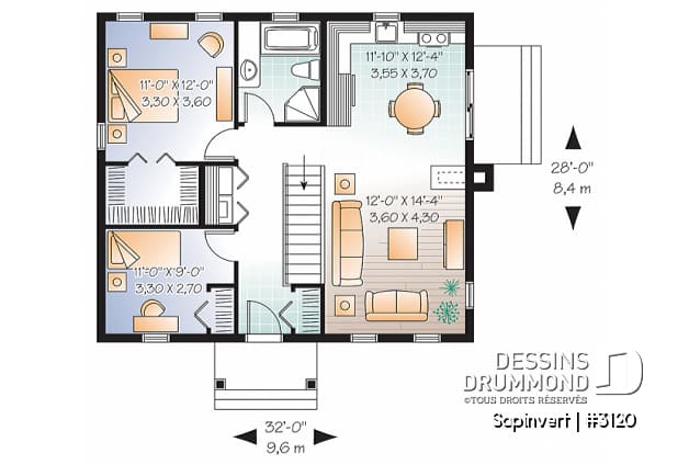Rez-de-chaussée - Plan de plain-pied économique, 2 chambres, espace conviviale, champêtre, grand walk-in, foyer - Sapinvert