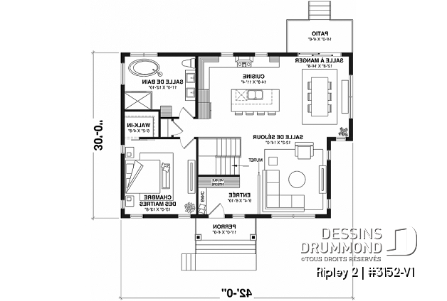 Rez-de-chaussée - Plan de plain-pied proposant 4 chambres, et 2 salons, ainsi qu'une grande salle de bain pour les parents - Ripley 2