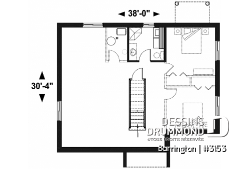Sous-sol - Plan maison 2 chambre, plafond cathédral, foyer, vestibule fermé, walk-in, style moderne rustique - Barrington