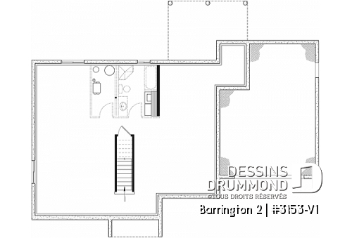 Sous-sol - Plan de maison plain-pied avec grand garage simple, 2 chambres, aire ouverte, vestiaire, foyer, cathédral - Barrington 2