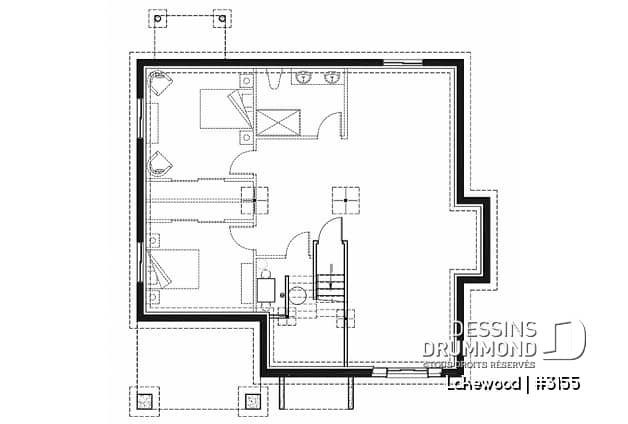 Sous-sol - Plan maison 2 chambres, style chalet, balcon avant couvert, poêle à bois, îlot et garde-manger - Lakewood