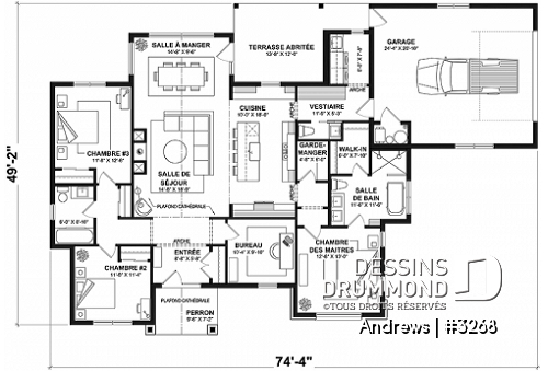 Rez-de-chaussée - Plain-pied de 3 chambres avec bureau, maison sur dalle, inspiration belge, garage double - Andrews
