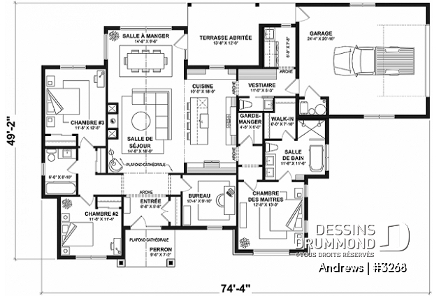 Rez-de-chaussée - Plain-pied de 3 chambres avec bureau, maison sur dalle, inspiration belge, garage double - Andrews