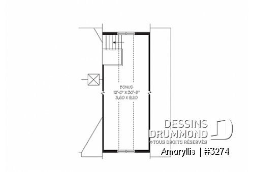 Rangement boni - Plan de maison 2 à 4 chambres, style Cap Cod, garage double, espace boni aménageable - Amaryllis 