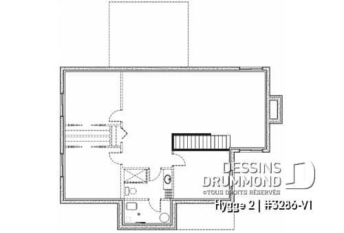 Sous-sol - Plan de maison scandinave, 2 chambres, suite des maîtres, plafond 9', grande terrasse couverte, aire ouverte - Hygge 2