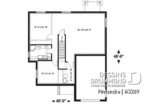 Sous-sol - Plan de maison moderne plain-pied avec garage, 2 chambres, garde-manger, walk-in, chute à linge - Pintendre