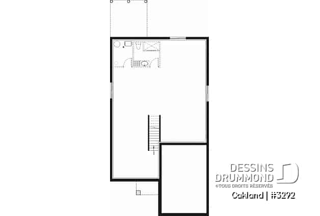 Sous-sol - Plan de maison pour terrain étroit, 2 chambres, garage, salon spacieux, coin bureau, buanderie - Oakland