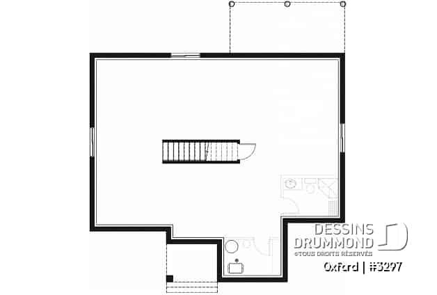 Sous-sol - Plan de bungalow 1 chambre avec toit en pente de style contemporain rustique, aire ouverte, vestiaire - Oxford