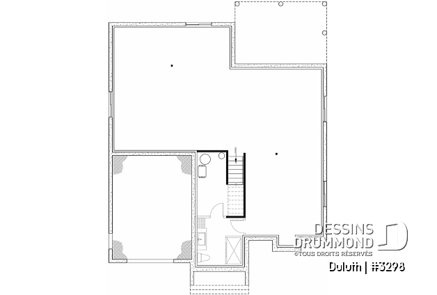 Sous-sol - Plan maison farmhouse plain-pied, 2 chambres, 2 s.bain, salle lavage au rec, garde-manger, suite parentale - Duluth