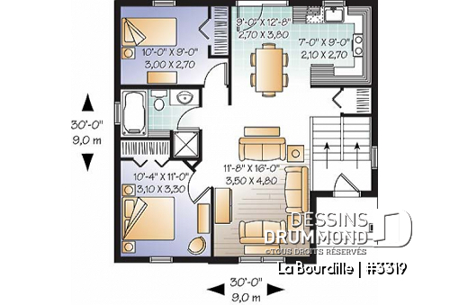 Rez-de-chaussée - Bungalow à palier, split-level, de style traditionnel, économique, 2 chambres, idéal comme première maison - La Bourdille