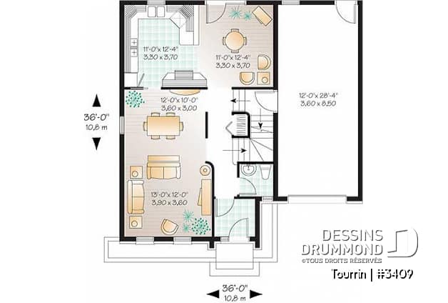 Rez-de-chaussée - Plan de maison à étage avec espace boni au-dessus du garage, 3 à 4 ch., maîtres avec grand walk-in - Tourrin