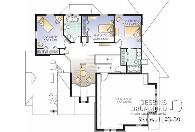 Étage - Modèle de maison de style Manoir 3 à 4 chambres possible, large espace boni, garage double, salon avec foyer - Stonewell