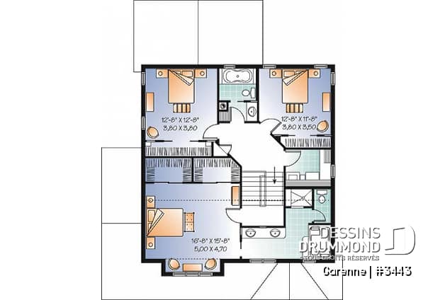 Étage - Plan de maison 3 chambres, walk-in double dans la suite des maîtres, garage double - Garenne