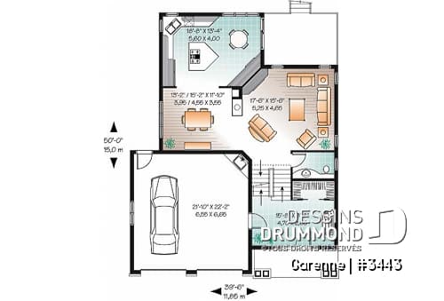 Rez-de-chaussée - Plan de maison 3 chambres, walk-in double dans la suite des maîtres, garage double - Garenne
