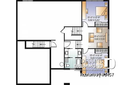 Sous-sol - Plan maison moderne 4 chambres, cuisine spacieuse, îlot central, grande salle de séjour, bureau, terrasse - Hauterive