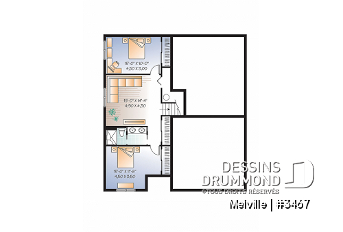 Sous-sol - Plan de maison de genre split livel 3 chambres, bureau à domicile, garage double - Melville