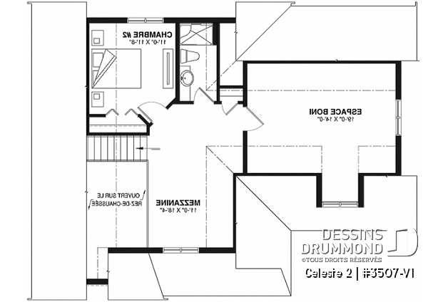 Étage - Chalet ou maison champêtre, 2 à 4 chambres, carport, mezzanine, cathédral, espace boni à aménager - Celeste 2