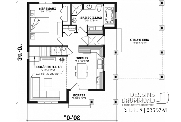 Rez-de-chaussée - Chalet ou maison champêtre, 2 à 4 chambres, carport, mezzanine, cathédral, espace boni à aménager - Celeste 2