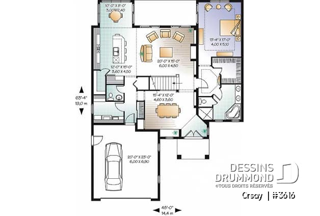 Rez-de-chaussée - Plan de maison 4 chambres, 3.5 salles de bain, style méditerranéen, garage double, superbe cuisine - Orsay 