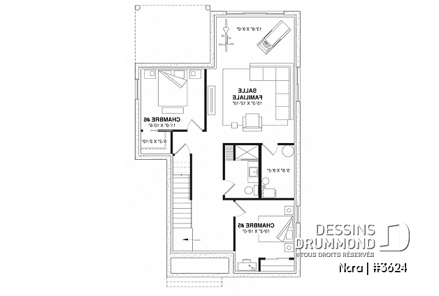 Sous-sol - Maison avec 6 chambres + bureau, style Scandinave, aménagée sur 3 planchers, terrasse abritée, gym au sous-sol - Nora