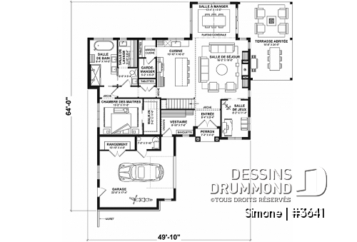 Rez-de-chaussée - Maison de style campagne française en forme de L, pas de sous-sol, 3 à 4 chambres, 2 salles familiales - Simone