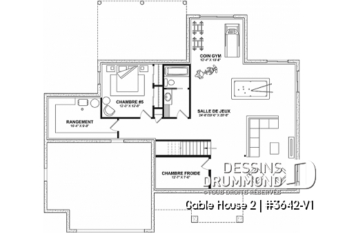 Sous-sol - Maison de style campagne française, 4 à 5 chambres, 2.5 salles de bain, vestiaire, bureau, garage double - Gable House 2