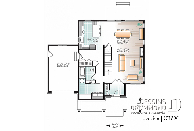 Rez-de-chaussée - Plan de maison à étage moderne avec 4 chambres, 3 salles de bain, plancher à aire ouverte - Lewiston