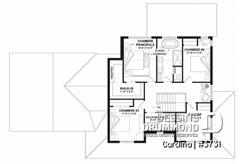 Étage - Plan de maison Farmhouse à étage, avec garage double et 4 à 6 chambres, rez-de-jardin aménagé - Carolina