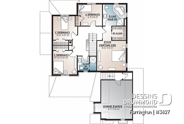 Étage - Plan de maison 4 chambres + espace boni, bureau à domicile, plafond 9', foyer en coin, garage double - Farrington