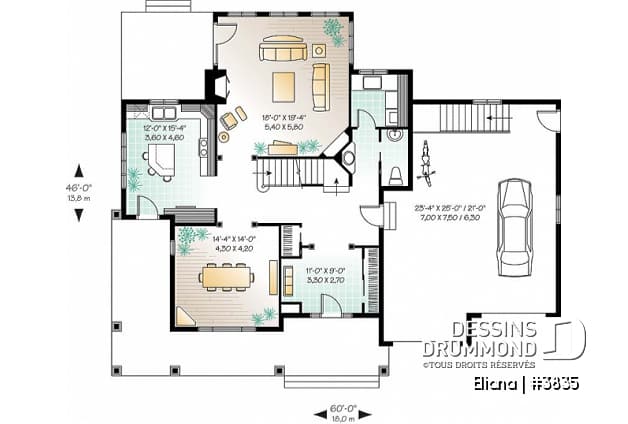 Rez-de-chaussée - Maison de style américain, garage double, vestibule, salle à manger séparée, 4 chambres, foyer au salon - Eliana
