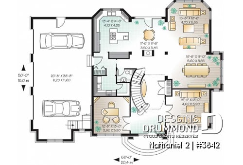Rez-de-chaussée - Plan de maison luxueuse, garage triple, 2 suites des maîtres, grand espace boni, bureau, salle télé, foyer - Nathaniel 2