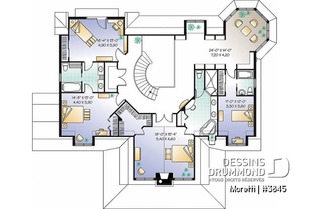 Étage - Plan de style champêtre, 4 chambres, coin buanderie au r-d-c, garage triple, 2 foyers, superbe suite parents - Moretti