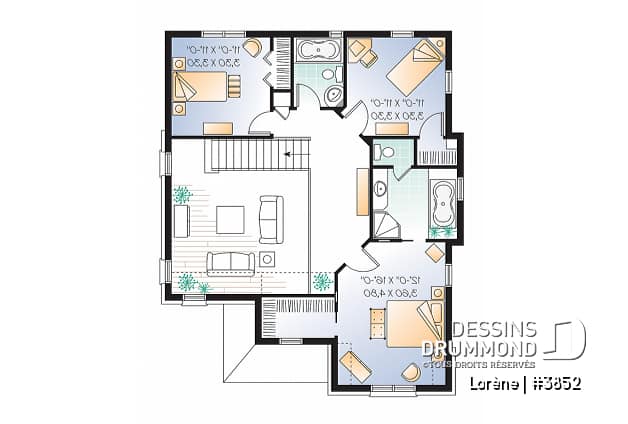Étage - Plan de maison chic avec 3 chambres avec plafond 15' au salon et garage - Lorène
