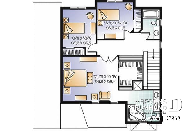 Étage - Plan de cottage de style américain, 3 chambres, grande suite des maîtres, garage - Aveyron