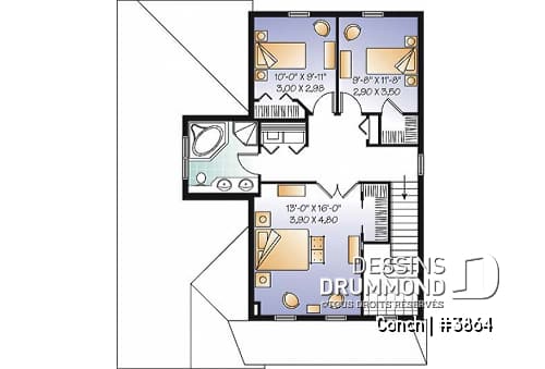 Étage - Plan de maison avec garage, superbe foyer, balcon à la salle à manger, 3 chambres, buanderie à l'étage - Conch