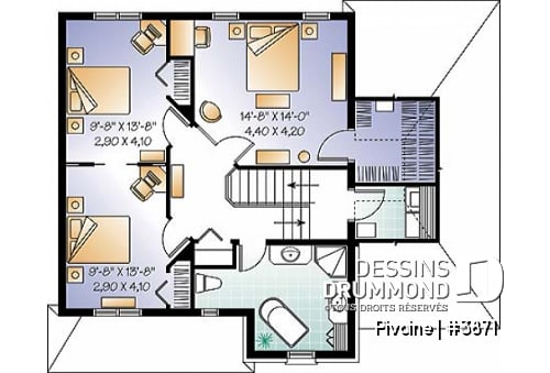 Étage - Plan de cottage, chambres secondaires communicantes, cuisine avec grand îlot, sous-sol à aménager - Pivoine