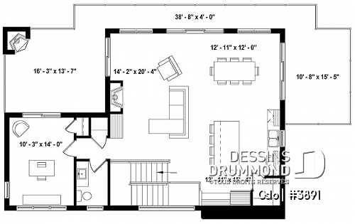 Étage - Plan de maison scandinave 3 à 4 chambres, planchers inversés (chambres au RDC et reste à l'étage) - Oslo