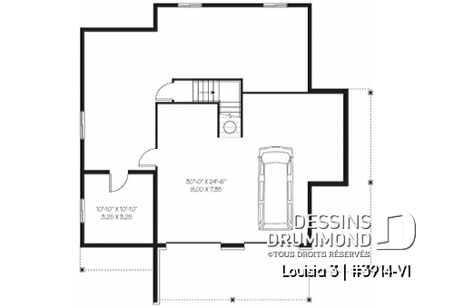 Sous-sol - Plan de chalet rustique au bord de l'eau, 3 chambres, garage sous la maison, coin bureau, mezzanine, solarium  - Louisia 3