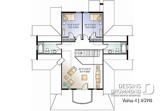 Étage - Modèle de chalet, 3 à 4 chambres, 3.5 salles de bain, foyer double face, galerie couverte, plafond 9' - Longchamps 7