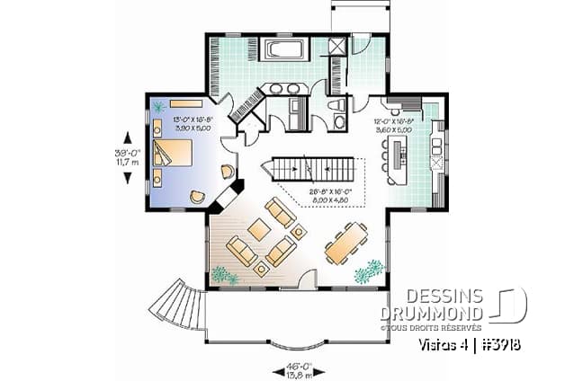 Rez-de-chaussée - Modèle de chalet, 3 à 4 chambres, 3.5 salles de bain, foyer double face, galerie couverte, plafond 9' - Longchamps 7
