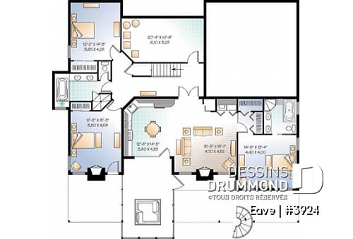 Sous-sol - Plan de chalet avec bachelor au sous-sol (invités ou location) total 5 chambres 4 s.bain, 3 foyers - Eave