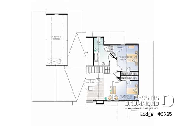Étage - Plan de chalet rustique, 4, 5 ou 6 chambres, 2 suites des maîtres avec salle de bain privée, rez-de-jardin - Lodge
