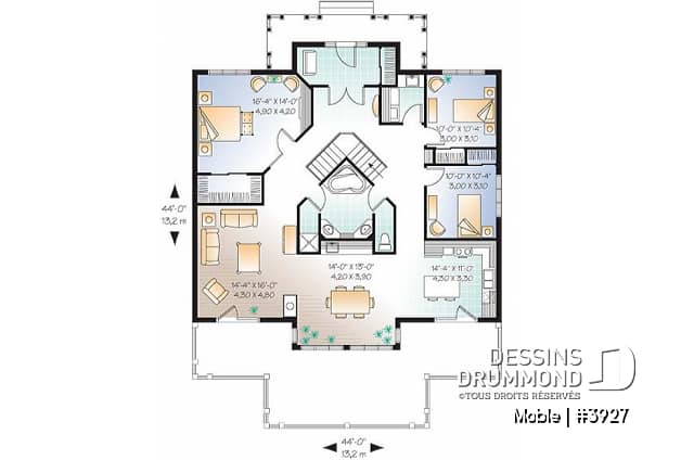 Rez-de-chaussée - Maison genre chalet, belle vue panoramique, 3 chambres, plafond 9', foyer mitoyen - Moble