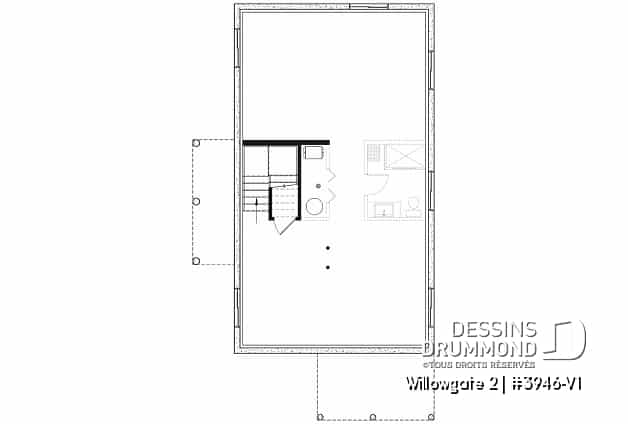 Sous-sol - Plan de maison genre chalet, 3 chambres, mezzanine, belle lumière, cuisine avec îlot & garde-manger, buanderie - Willowgate 2