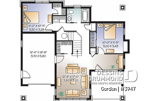 Sous-sol - Plan de chalet de style nordique avec garag, 2-4 chambres, sous-sol rez-de-jardin aménagé et deux balcons - Gordon