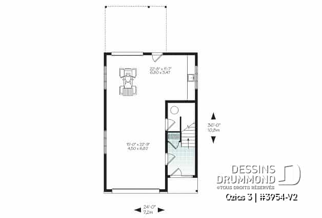 Rez-de-chaussée - Plan de garage, logement une chambre à l'étage, style urbain, une chambre, grande terrasse et à aire ouverte - Ozias 3