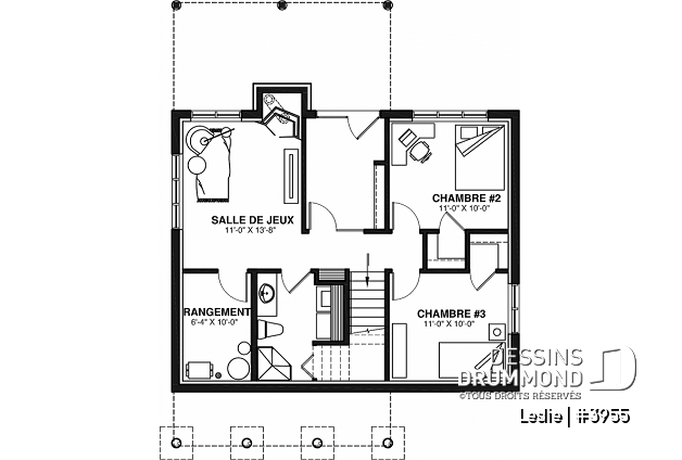 Sous-sol - Plan style chalet au bord de l'eau, 1 à 3+ chambres, foyer(s), 2 salles de séjour, balcon couvert - Leslie