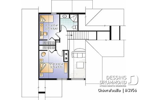 Étage - Plan de maison champêtre de 3 à 6 chambres possible, beaucoup de lumière, coin bureau, mezzanine - Chèvrefeuille 